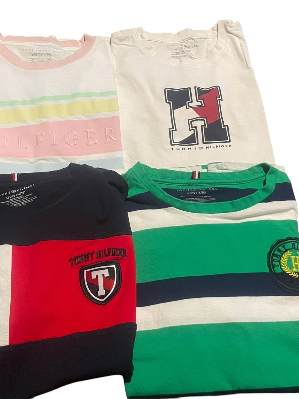 Tommy Hilfiger Kids Short Sleeve Tees - White,Pink,Red,Green, Navy (4) like new